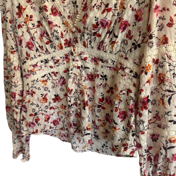 Anthropologie Puff-Sleeved Floral Lace Button Down Top, Size 14 - Picture 7 of 12